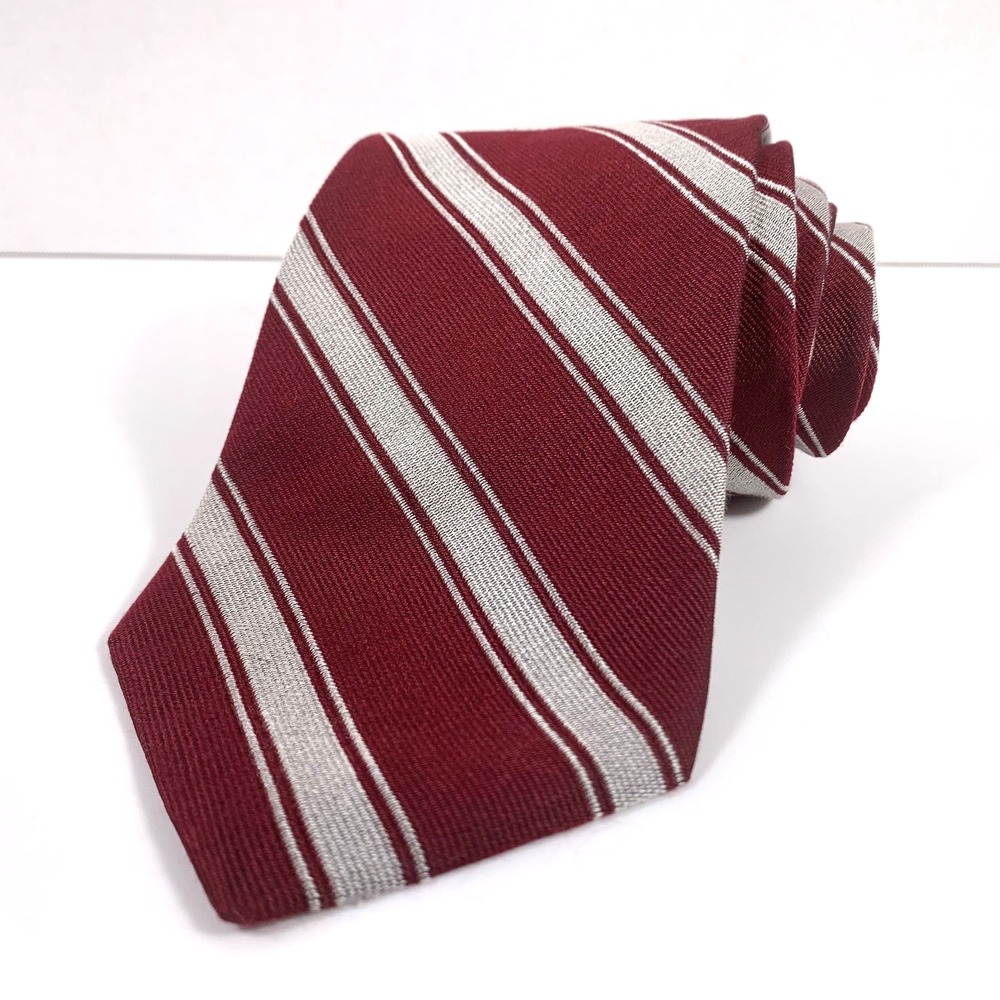 Vintage Brooks Brothers Makers Mens Tie Burgundy and Silver‎ Striped 100% Repp